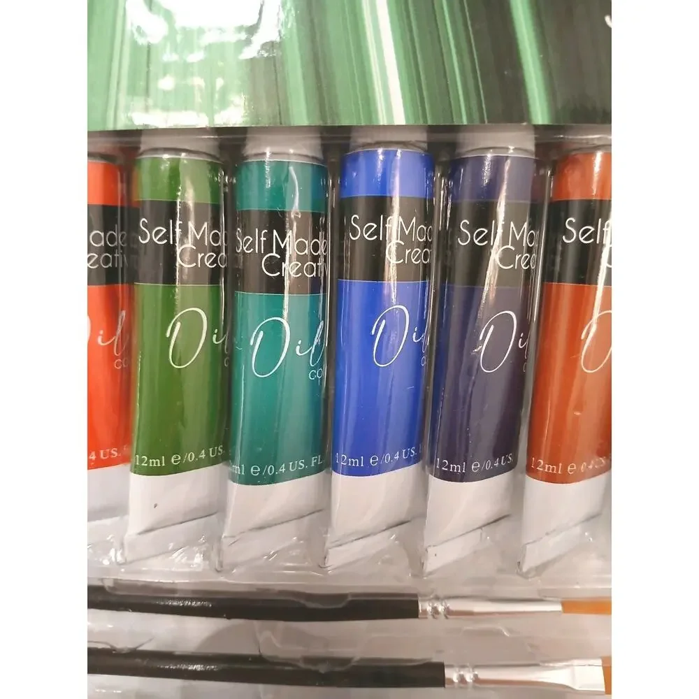 17 Pc Oil Paint Art Set w 4 Taklon Paint Brushes + Art Palette Value Professiona